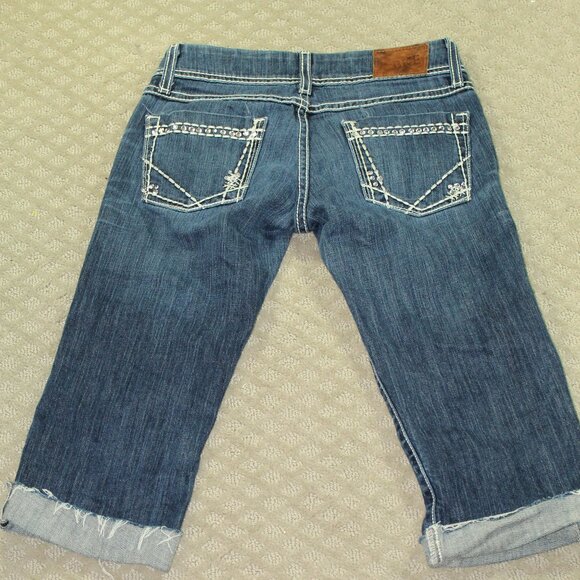 BKE Denim Starlite Cropped Cuffed Heavy Stitching Blue Jeans Size 25 (Act 28x17) - Picture 2 of 7
